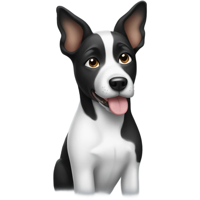 Black and white dog with one ear up and one ear down  emoji