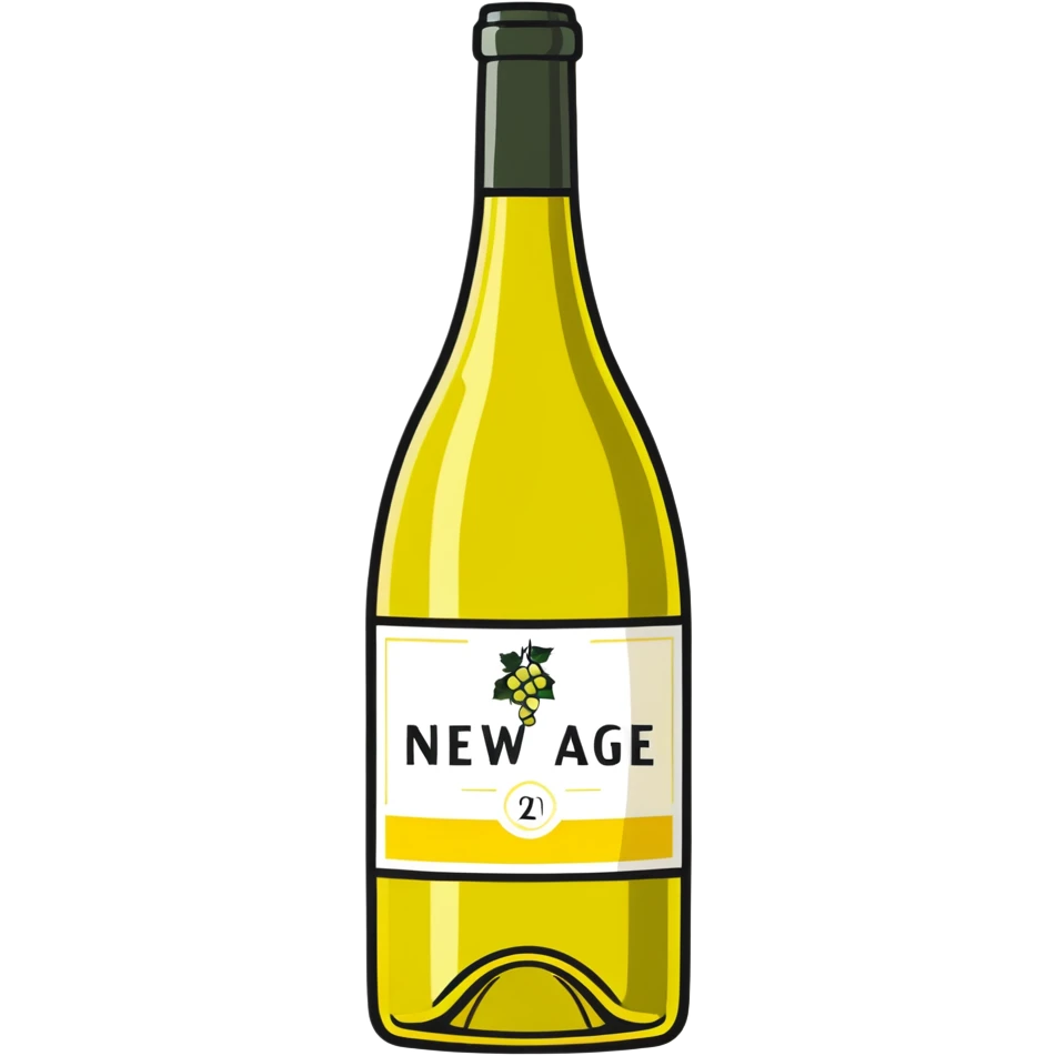 A bottle of white wine labeled NEW AGE emoji