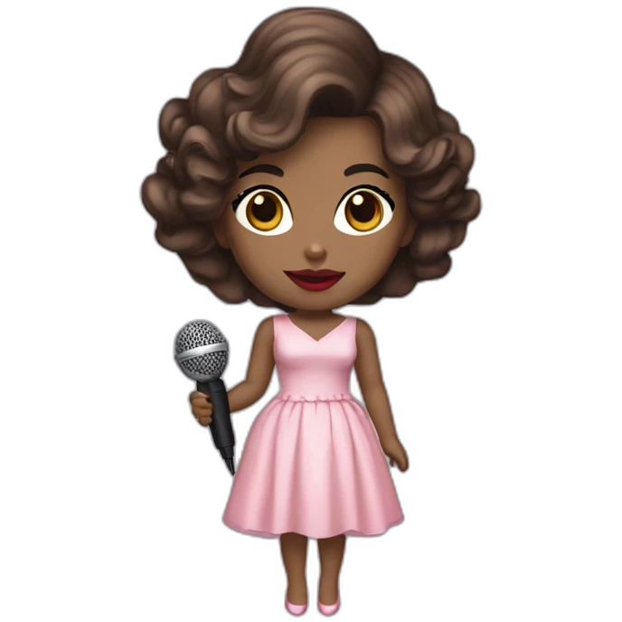 Pretty Woman Wearing A Fancy Baby pink dress with Dark brown Hair, with Red lipstick holding a microphone  emoji