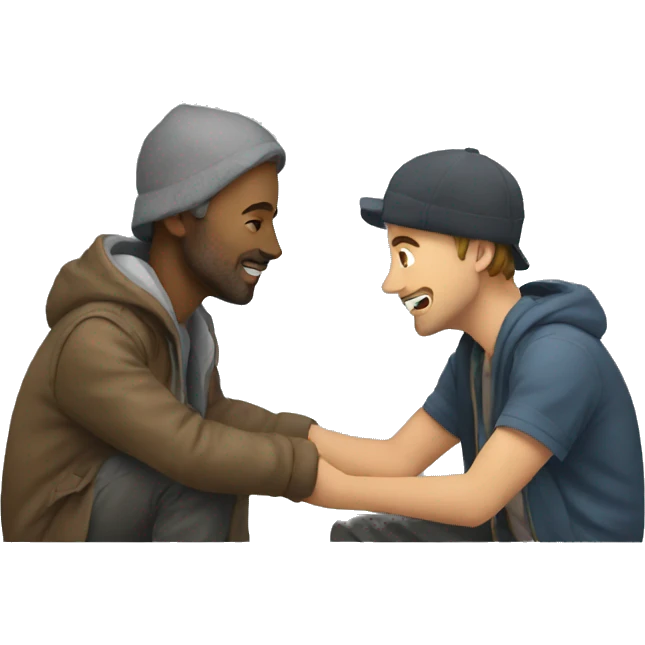 a man helping a homeless man emoji