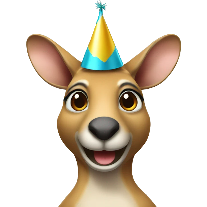 A birthday kangaroo with a party hat emoji