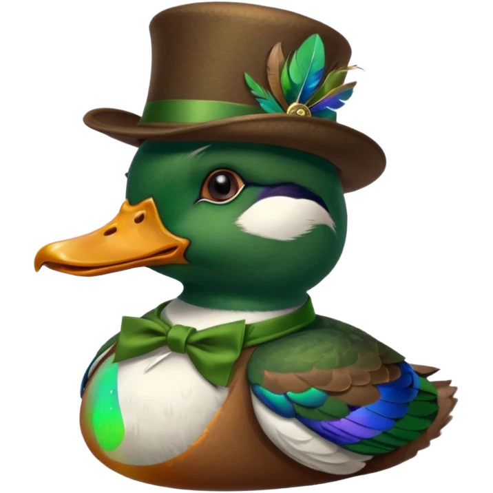 Create a mallard which has a hat and a monocle glasses
 emoji