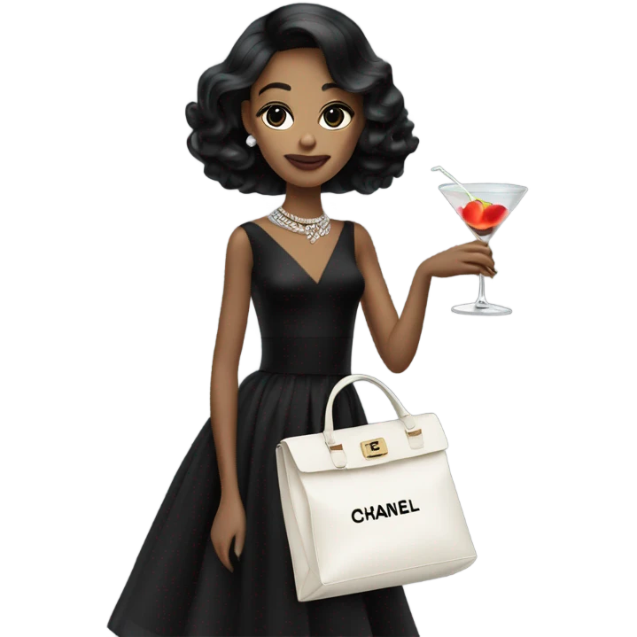 girl in black chanel dress with martini  emoji