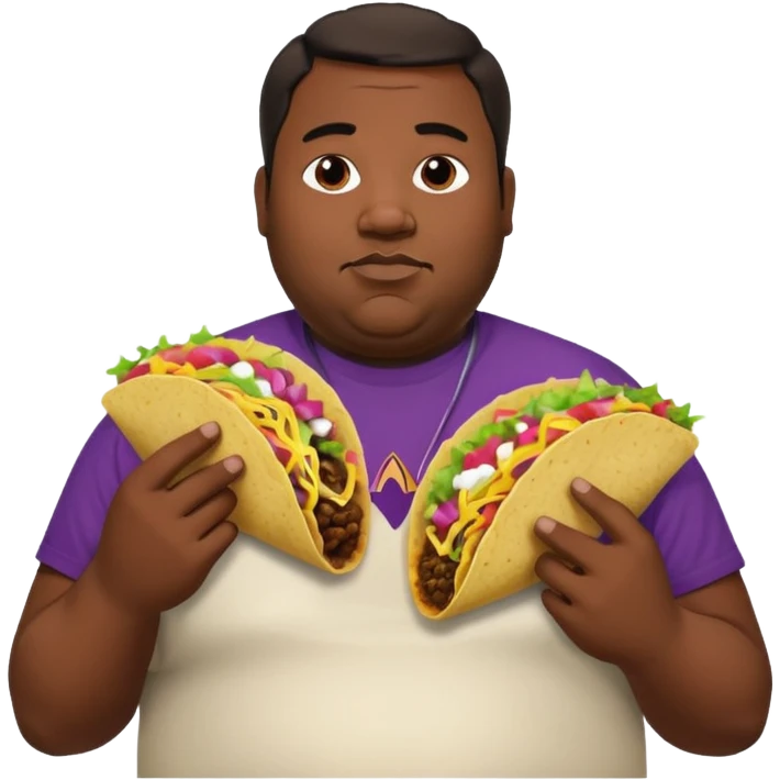 Fat black guy wearing Taco Bell shirt while eating two tacos  emoji