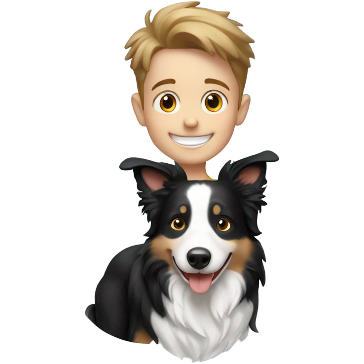 happy boy with a border collie emoji