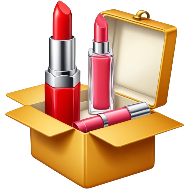 an opened box with a few beauty items such as lipstick and perfume emoji