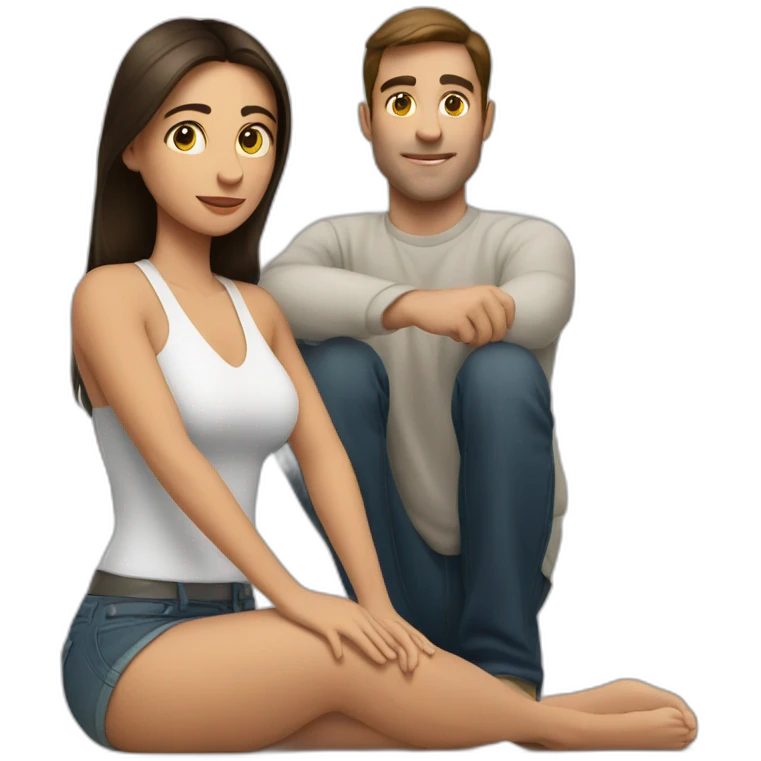 brunette Woman in on both knees facing man emoji