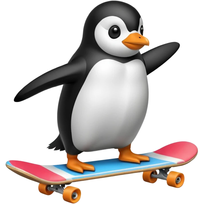 penguin on a skate board sticking out their tounge emoji