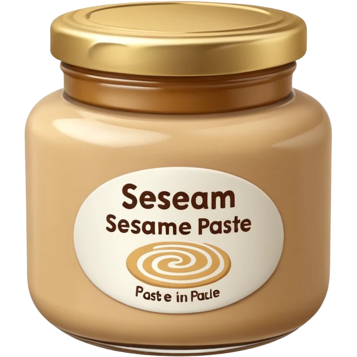small jar of sesame paste, partially filled, smooth and glossy, pale tan to golden-brown, neutral lid, blank label optional, swirl of paste, 3D-rendered, minimal, no faces, transparent background emoji