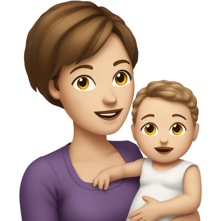 A white skinned mother with short brown hair holding her white skin and brown hair baby girl emoji