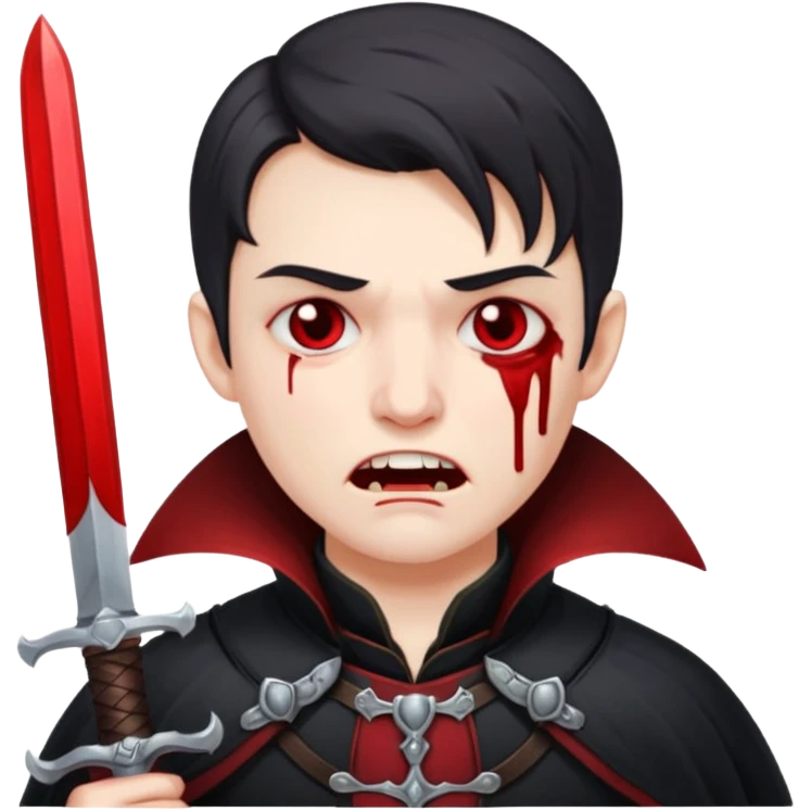 a vampire soldier with a sword crying blood.    emoji