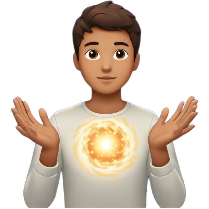 A young man floats in space, touching a particle that glows and expands, shaping the universe around him. Each touch creates new light, symbolizing how his choices build his own reality. emoji