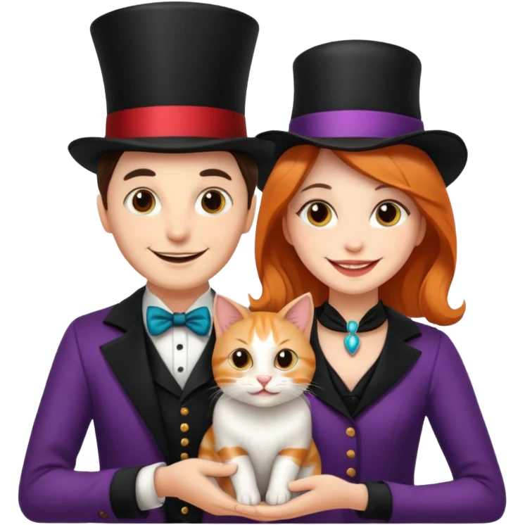magician couple and their pet cat emoji