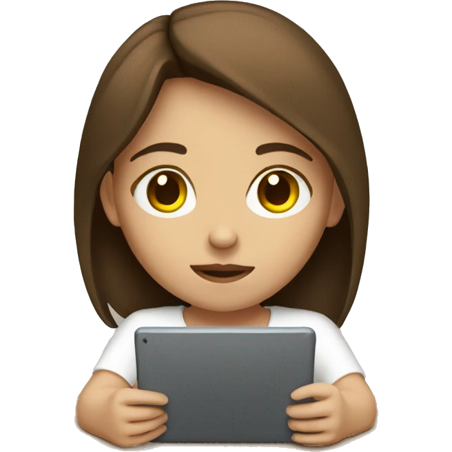Girl with brown hair watching tablet  emoji