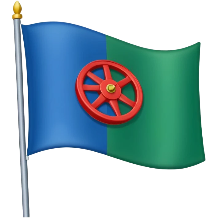 Emoji drapeau moitié à la verticale bleu en haut vert en bas avec une roue rouge au millieu  roue en plein millieu du drapeau emoji