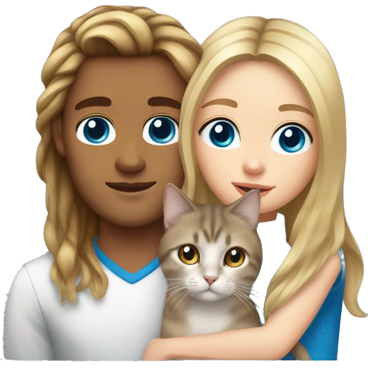 Long Brown hair girl with brown eyes, and blond white man, blue eyes holding tabby cat  emoji