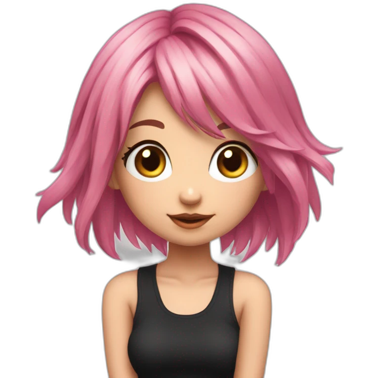 Full body Front view curvy emo girl pink hair sits on the floor straight view hands up black skirt полосатые рваные чулки emoji