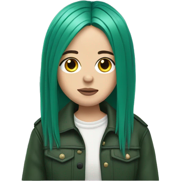 billie eilish emoji in dark green hair wearing a jacket emoji