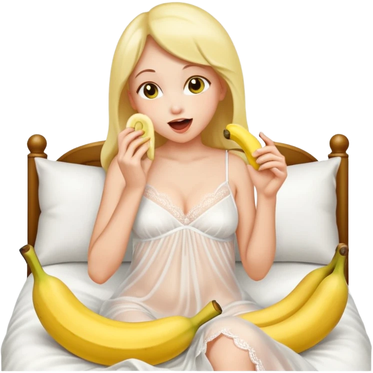 Frau in durchsichtigem Nachthemd leckt an Banane am Stück im bett emoji
