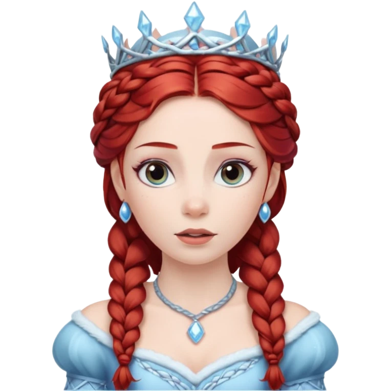 braided hair ice princess with dark crown, red hair emoji