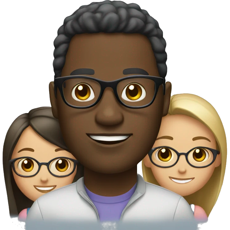 black guy with glasses with two girls emoji