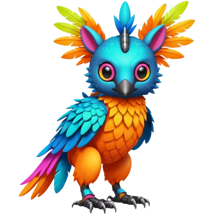 Tropical futuristic lush warm-colored modern colorful neon-colored cyber-Fakémon-Digimon-Trico-creature emoji