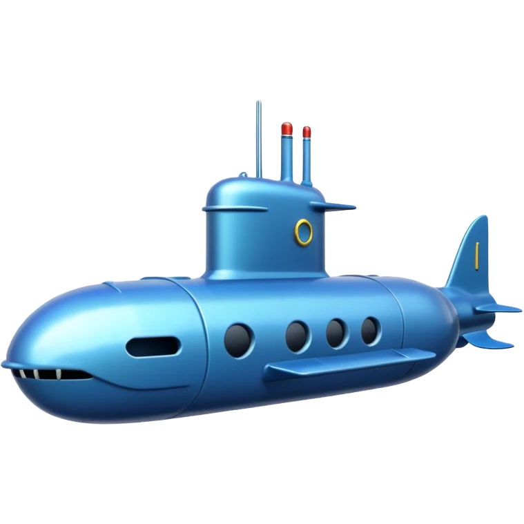A sleek blue military-style submarine with fins and sonar dish.















 emoji
