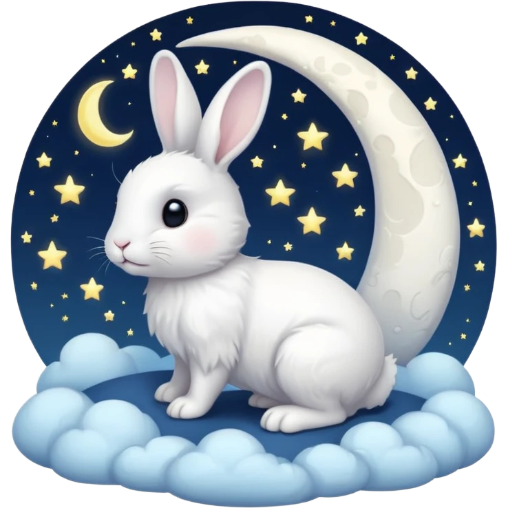 a white bunny in the foreground (no small details) and a large crescent moon in the background emoji