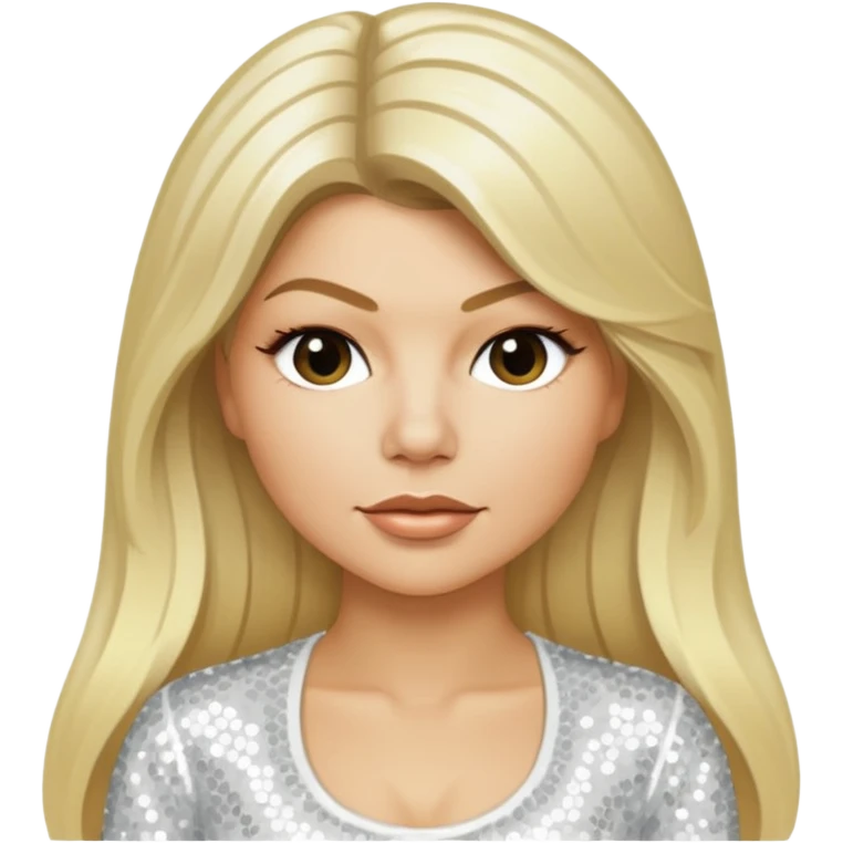 Fergie with light skin, long blonde hair, white sequin outfit emoji