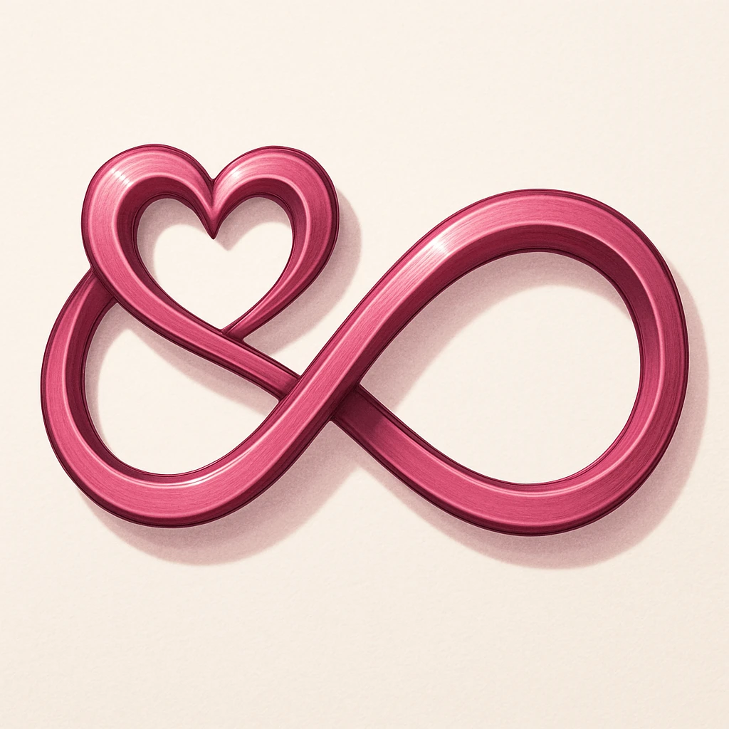 A detailed pink infinity symbol with strong, expressive shadows and highlights, integrating a simple heart shape as part of the infinity loop, so the heart forms one of the loops or is seamlessly woven into the symbol. emoji