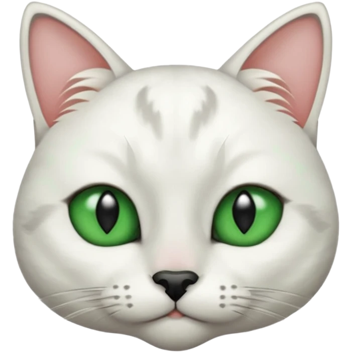 Haz una gata de ojos verdes la cara blanca con mancha negra en las orejas que agarra parte de la frente del lado der pero del iz va desde el ojo hasta la oreja la mancha, tiene la nariz negra en forma de corazón y todo lo que sobra de la cara, barbilla la nariz arriba y el lado de bigotes es blanca emoji