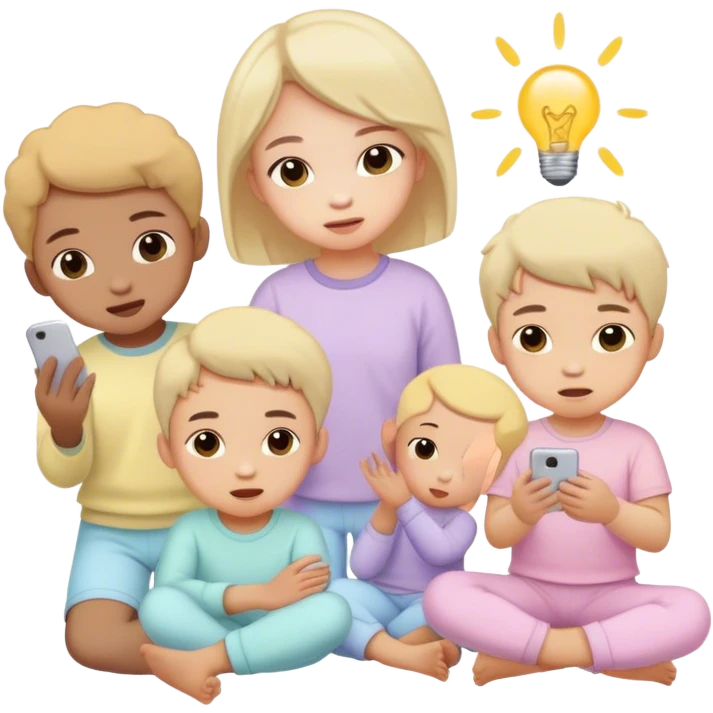 children in pastel clothes play emoji