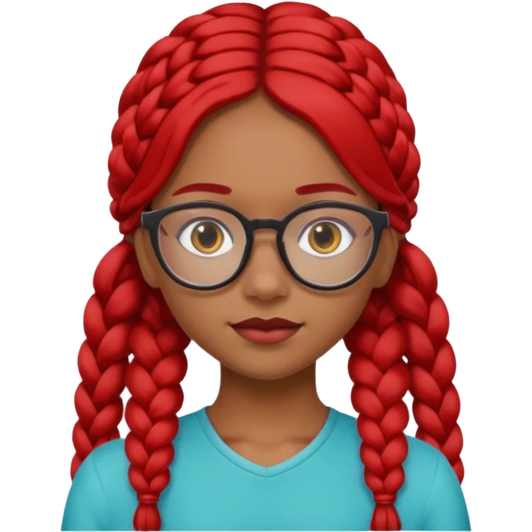 Dark Tan girl with two long red plaits and red rmmed  glasses head neck and shoulder shot only emoji