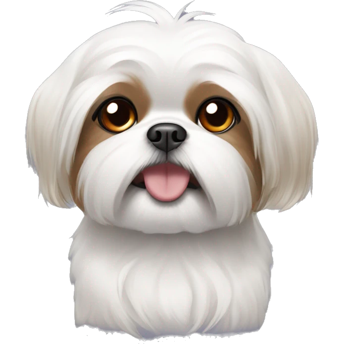 Happy Shih Tzu with orange ear, white rest and white hair near the eyes. emoji