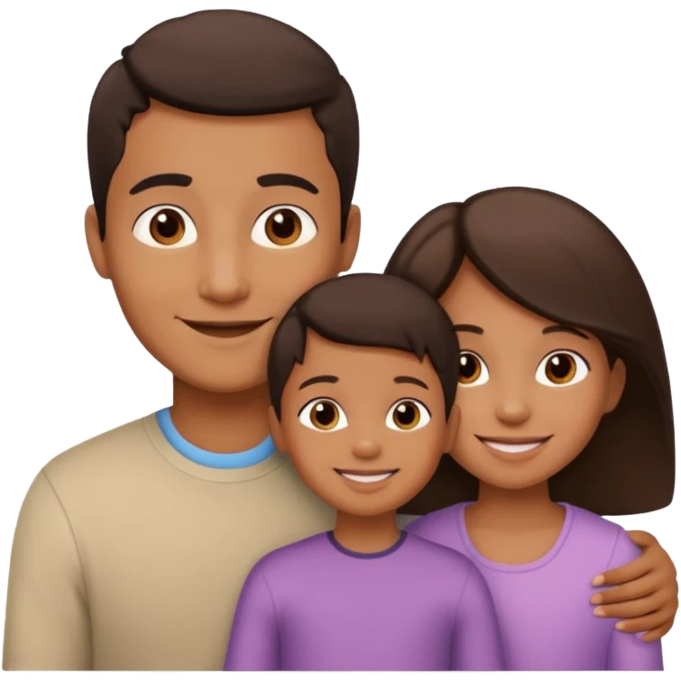 a young brown boy and a very little girl with their mother emoji