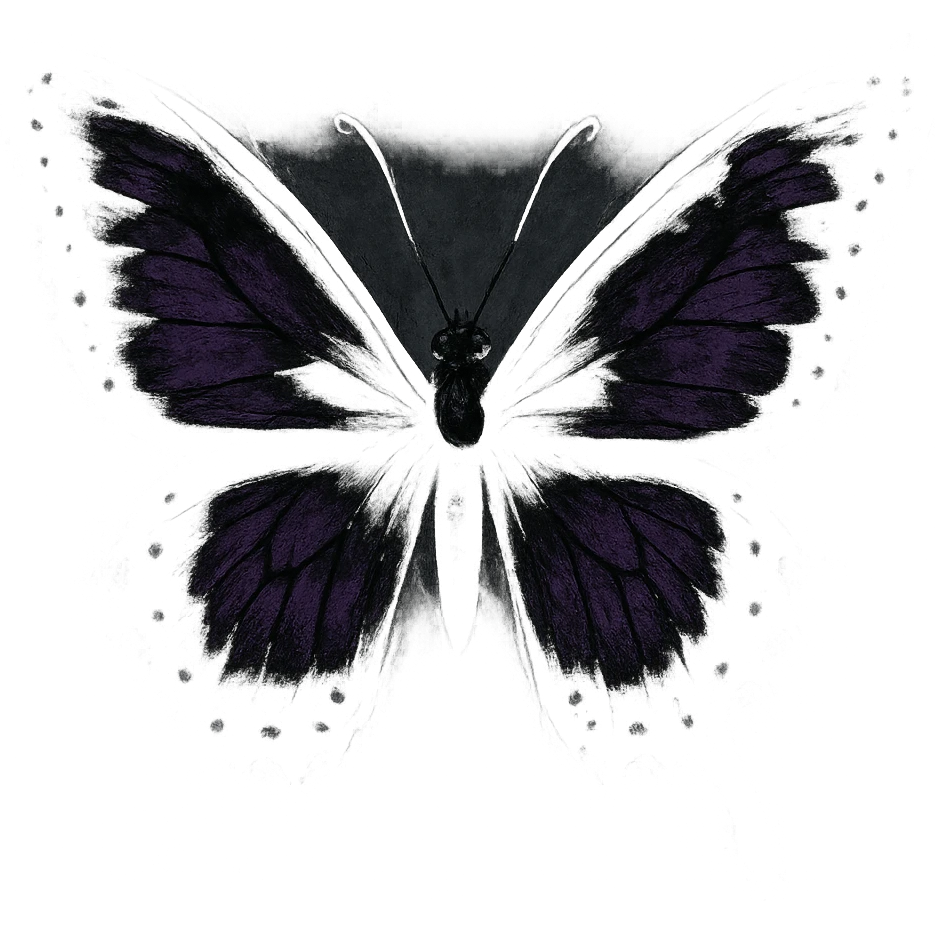 emo-style butterfly, black and purple, moody, no background emoji