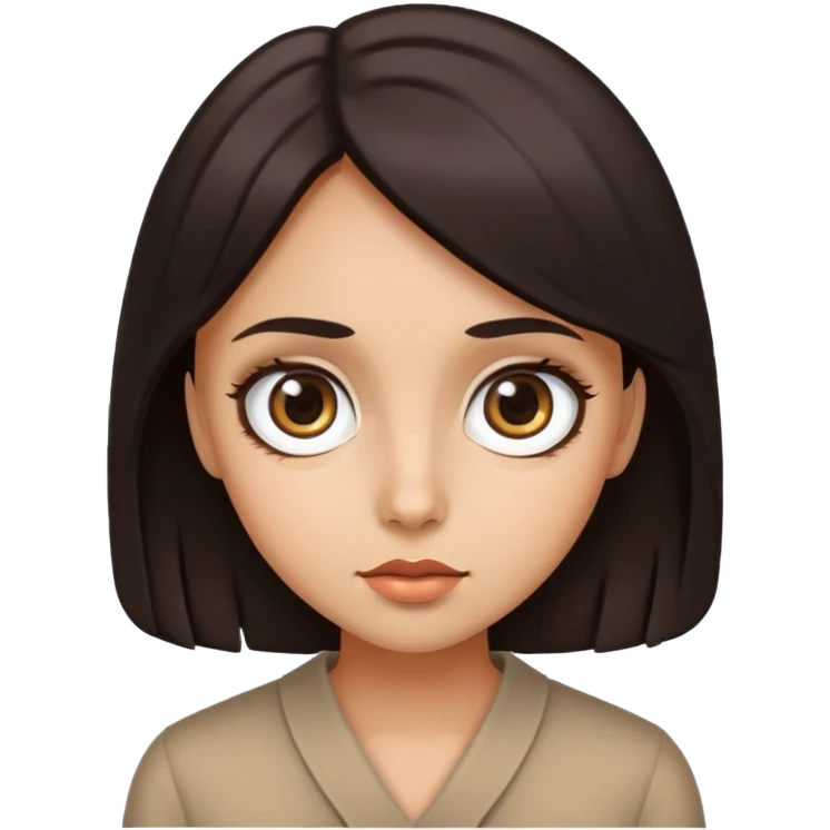 woman face with big eyes, medium skin tone, and dark hair emoji