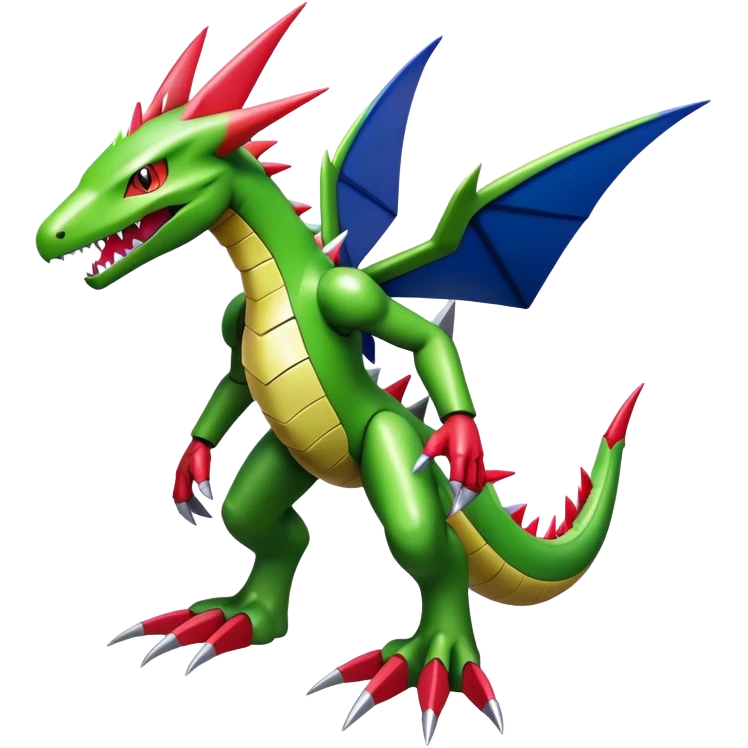 Spiky Cool Edgy shiny colorful Digimon-Fakemon-Flygon-Garchomp-Mecha, full body, two legs emoji