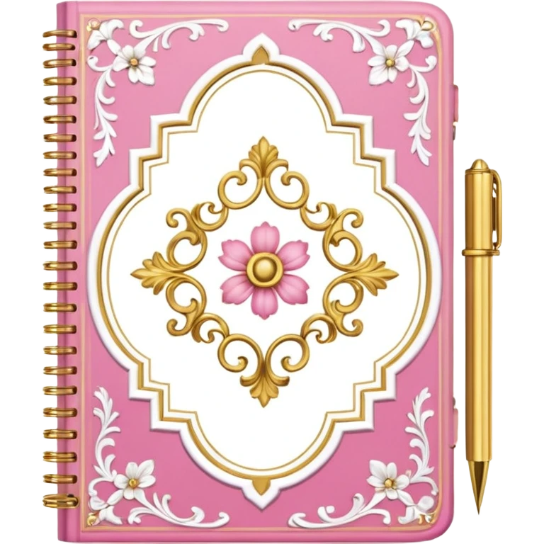 Notebook rococo style, gold and pink and white emoji