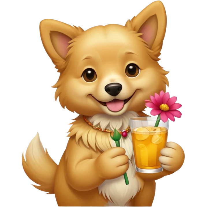 dog with flower and drink emoji