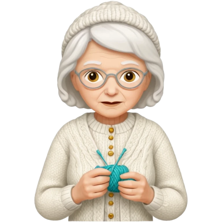 elderly woman knitting white costume emoji