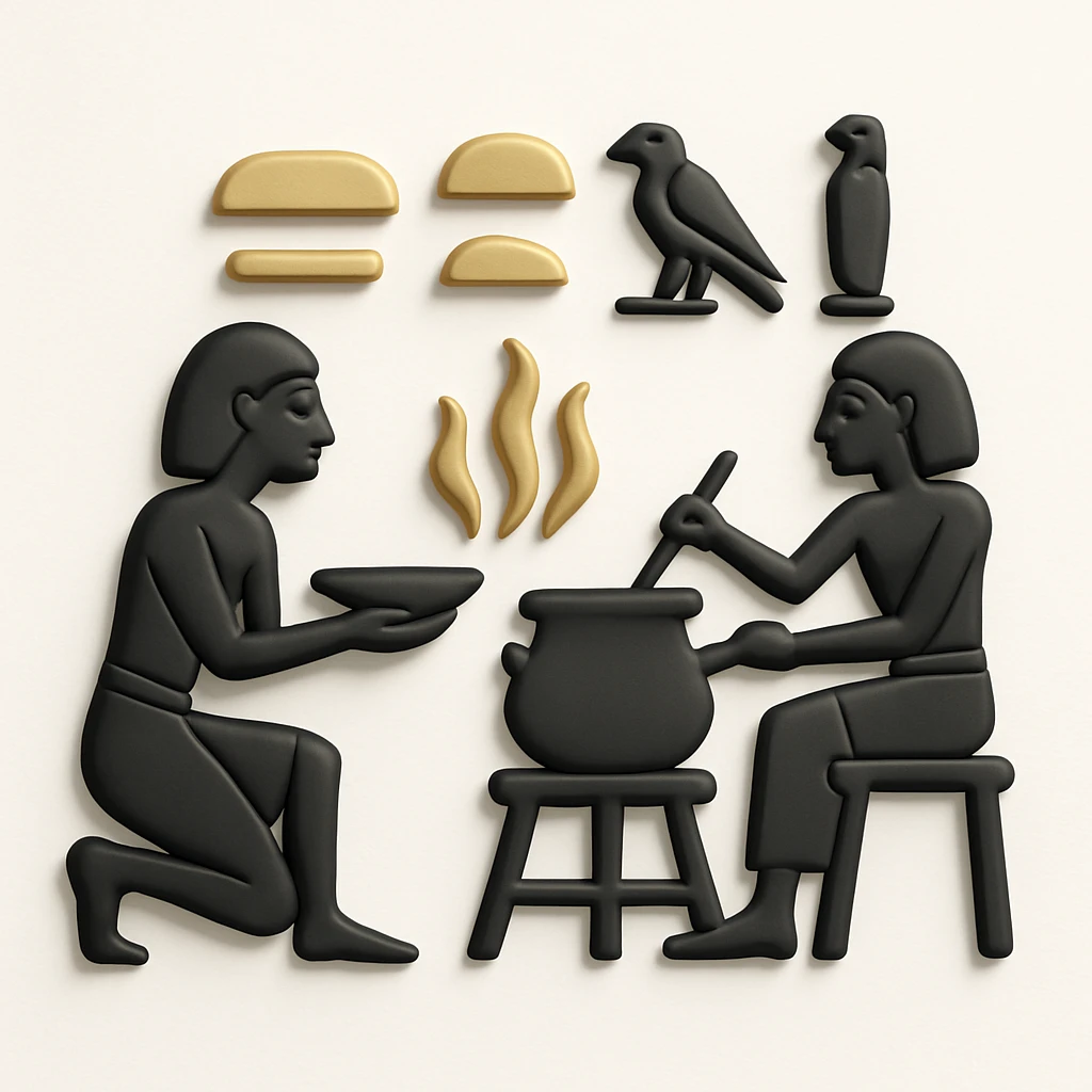 ancient Egyptian cooking scene in hieroglyphic style emoji