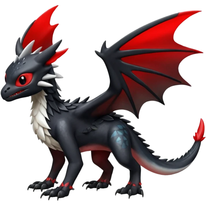 Shiny Red And Black Colorful Toothless-Trico-Silvally-Fakémon-hybrid-creature (full body)  emoji