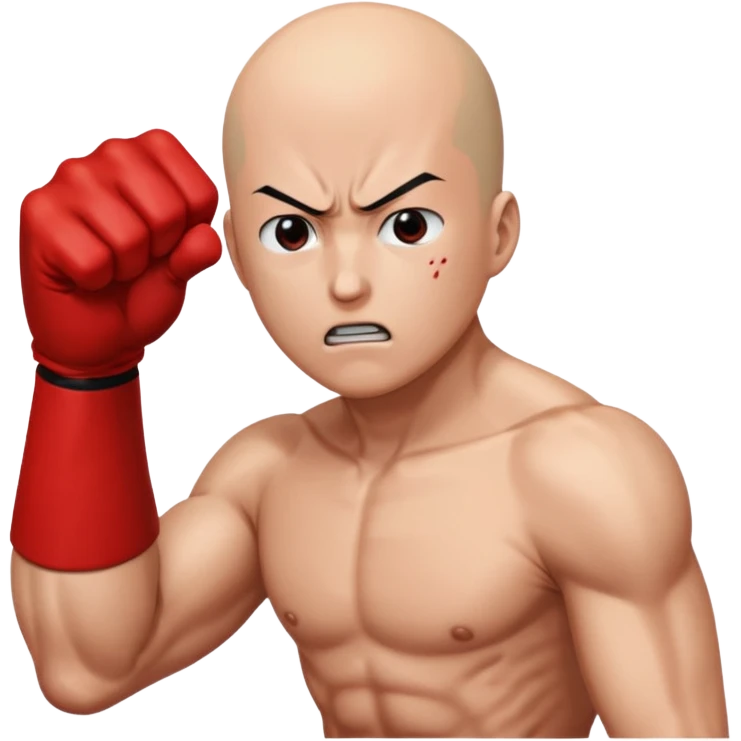 Angry Saitama with his red giant hand punching (just punch), no-face emoji