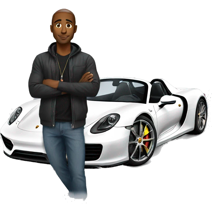 An black man with a 918 Spyder Porsche  emoji