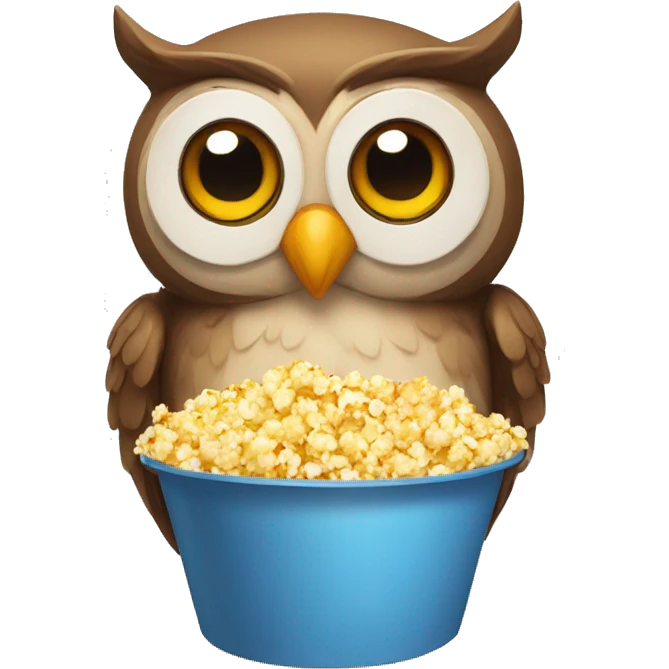 owl with a bucket of popcorn emoji