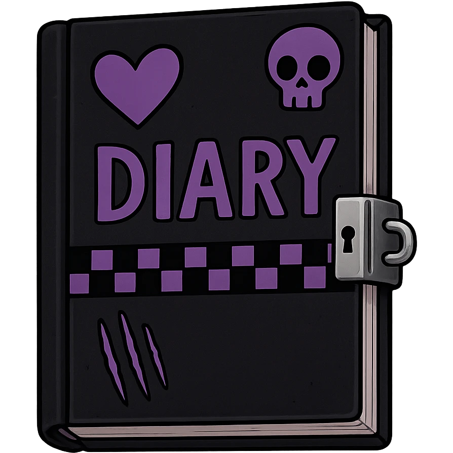 emo style black and purple diary with lock, no background emoji