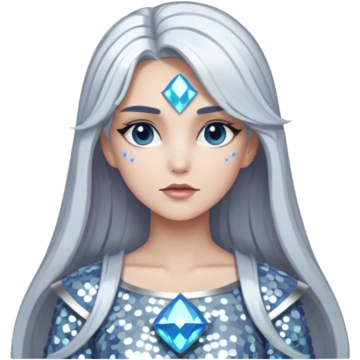 Athena from Lore Olympus with long silver hair, silver sequin outfit emoji