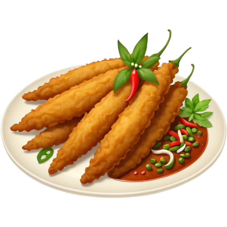 indonesian fried food with chili on a plate emoji