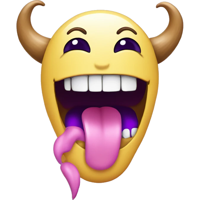 emoji licking its own feet with purple horns smiling  emoji